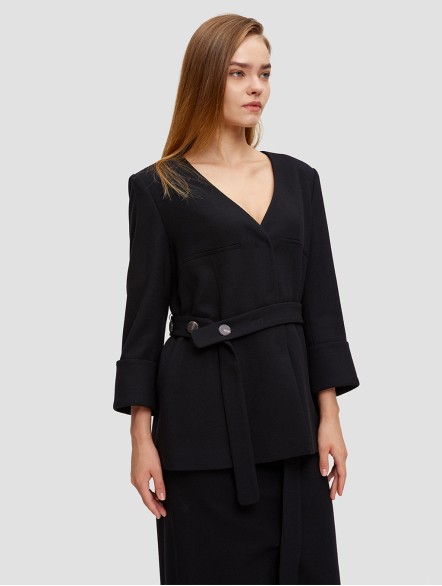 V Neck Belted Wool Coat