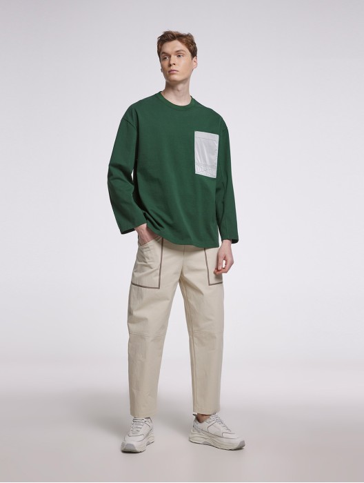Dropped Shoulder Sweatshirt With Patch Chest Pocket