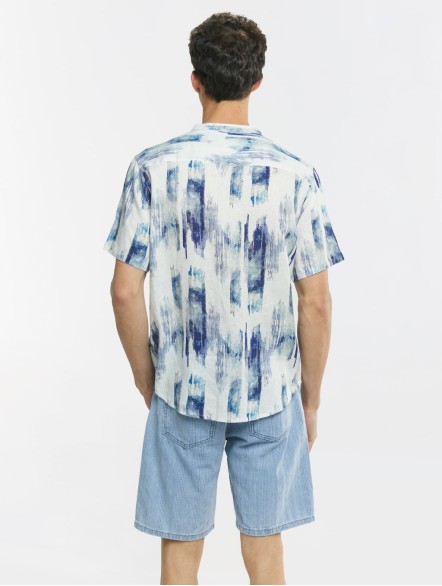 Tie-dye Stand Collar Linen Shirt