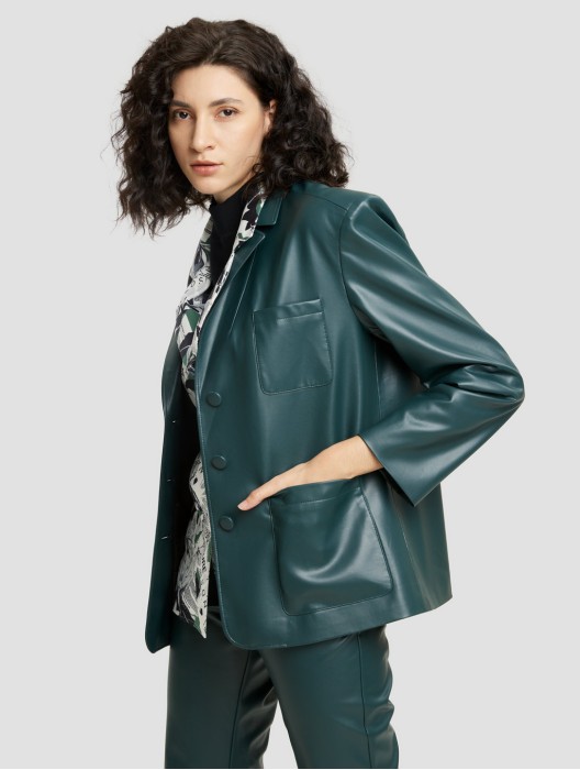 Buttoned Faux Leather Blazer