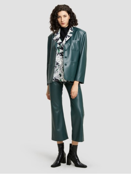 Buttoned Faux Leather Blazer