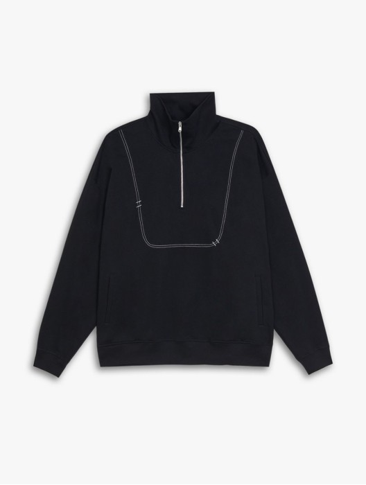 Half-Zip Sweatshirt With Patched Arm Slits