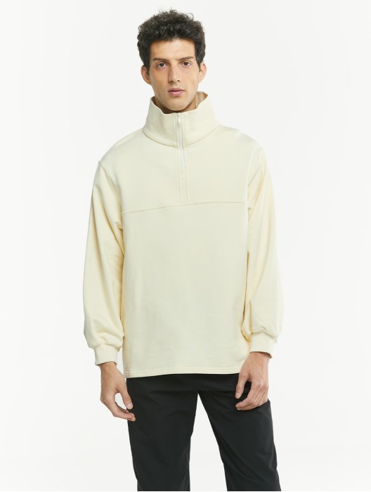 Seam-Detail Polo Collar Half-Zip Sweatshirt