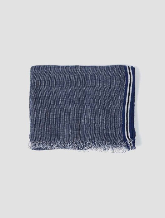 Striped Linen Eyelash Trim Scarf