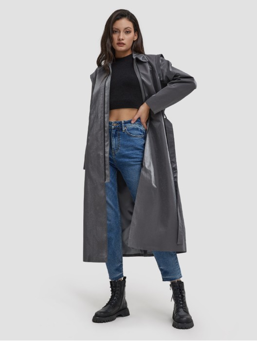 Long Shoulder Pad Trench Coat