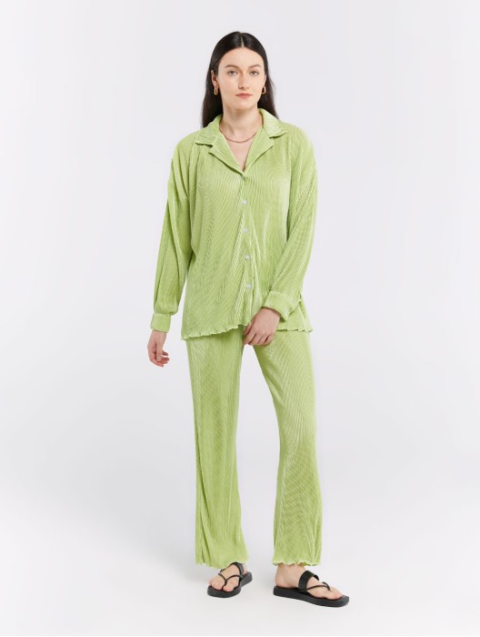 Pleated Lapel Shirt & Pants Set