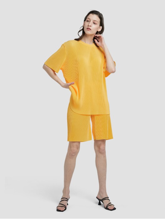 Pleated Chiffon T-shirt & Shorts Set