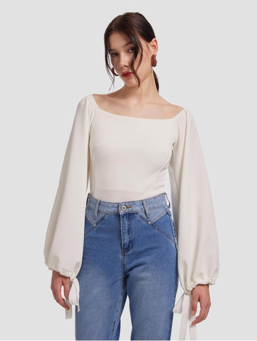 One Shoulder Lantern Sleeve Shirt