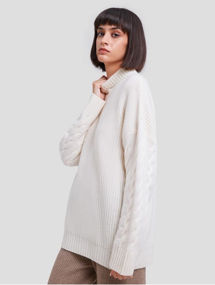 Roll-neck Fine Ribbed Cashmere Jumper