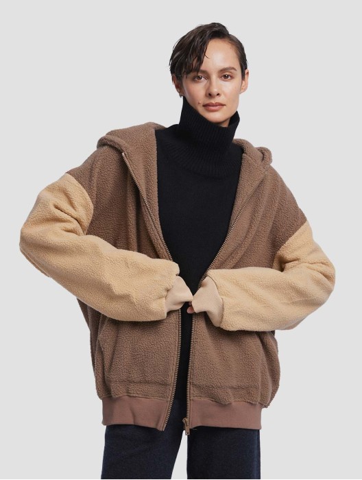 Contrasting Hooded Teddy Jacket